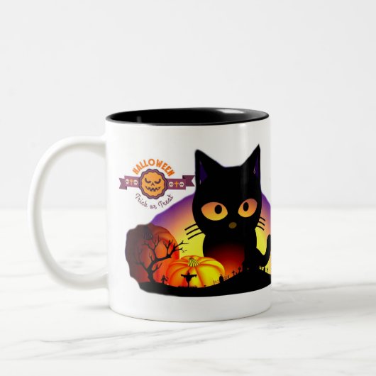Cute Halloween Chat noir Mug à deux tons (Gauche)