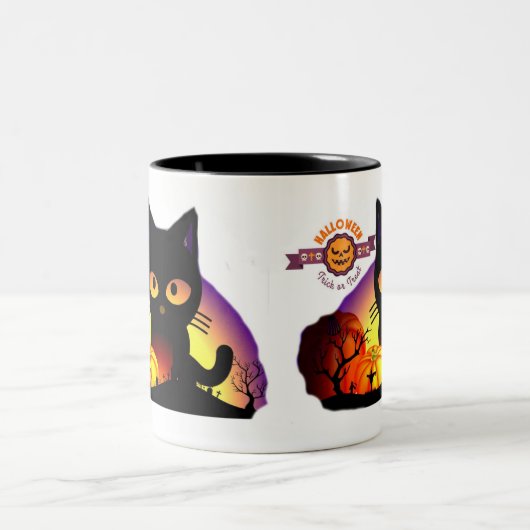 Cute Halloween Chat noir Mug à deux tons (Centre)