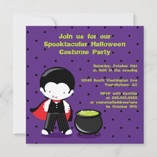 Cute Halloween costume vampire invitation (Devant)