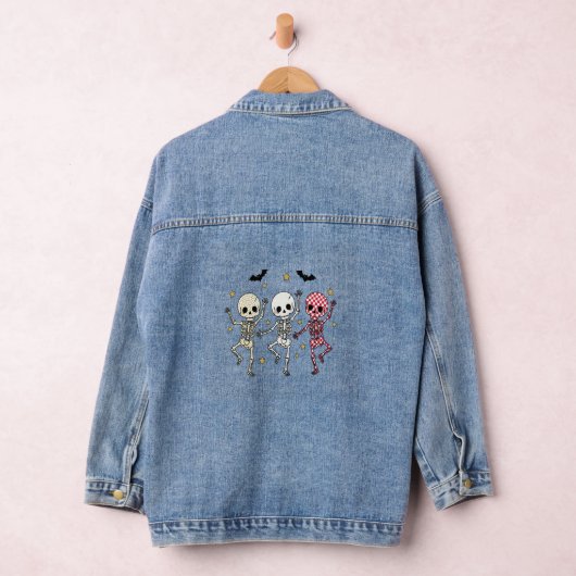 Cute Halloween Dancing Skeletons Denim Jacket (Hangar)