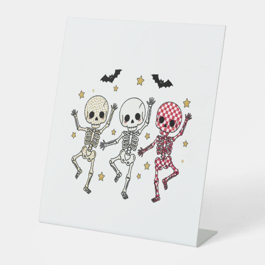 Cute Halloween Dancing Skeletons Reclamebord Met Voetstuk (Voorkant)