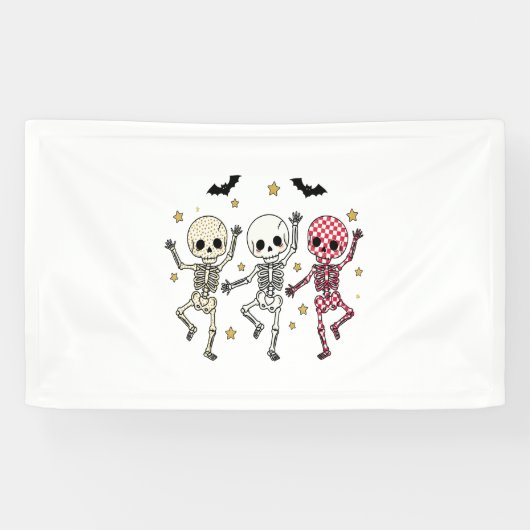 Cute Halloween Dancing Skeletons Spandoek (Horizontaal)