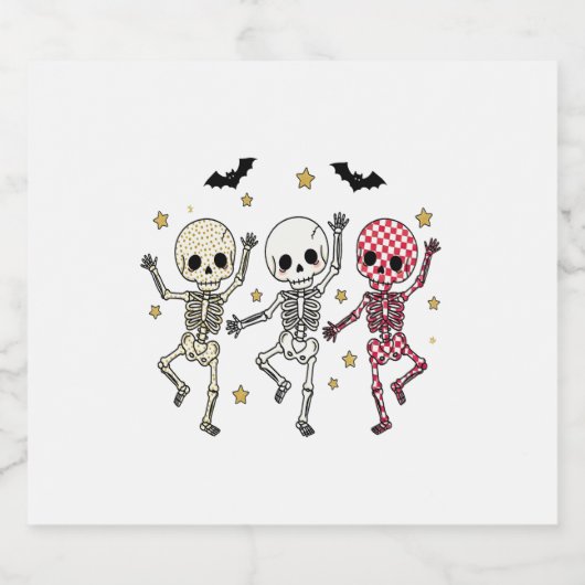 Cute Halloween Dancing Skeletons Sparkling Wijnetiket (Enkel label)