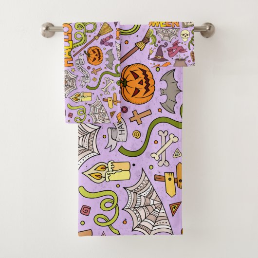 Cute Halloween Doodle Pattern Bad Handdoek (Insitu)