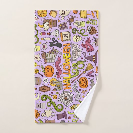 Cute Halloween Doodle Pattern Bad Handdoek (Handdoek)