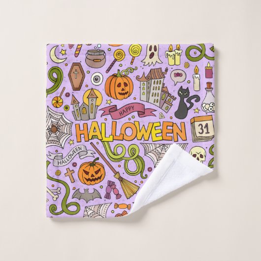 Cute Halloween Doodle Pattern Bad Handdoek (Wasdoekje)