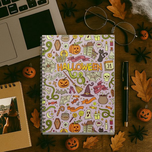Cute Halloween Doodle Pattern Notitieboek