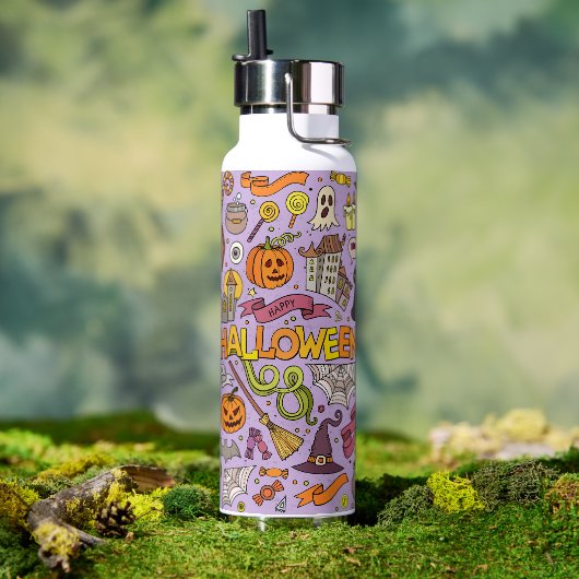 Cute Halloween Doodle Pattern Waterfles (Buiten)