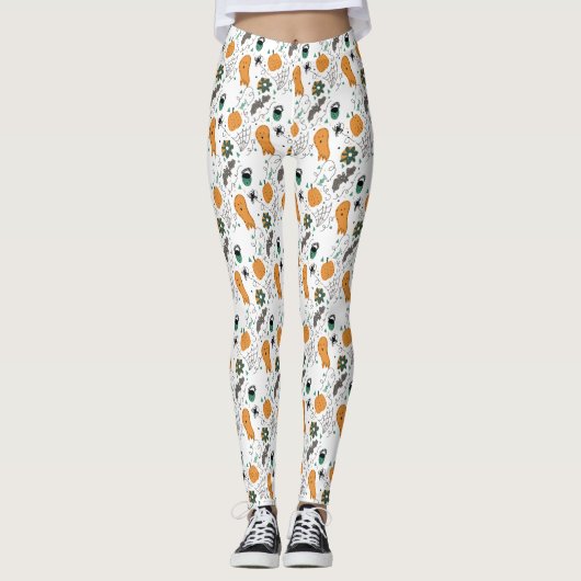 Cute Halloween Doodle Pumpkin Spider Ghost Leggings (Voorkant)