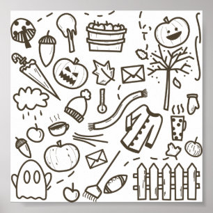 Cute Halloween Doodle Seamless Pattern, Halloween Poster
