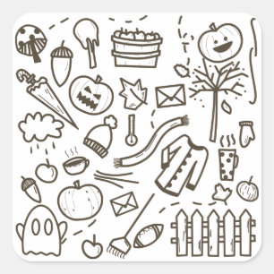 Cute Halloween Doodle Seamless Pattern, Halloween Vierkante Sticker