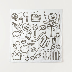 Cute Halloween Doodle Seamless Pattern, Halloween Wandkleed