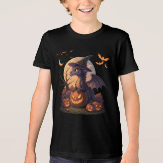 Cute Halloween Dragon Witch Hat Pumpkin Moon  Tri-Blend Shirt