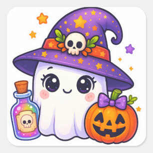 Cute Halloween Geest Heks Sticker – Kawaii Geest