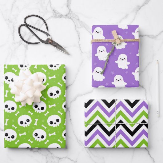 Cute Halloween Ghost and Skulls Patterns Inpakpapier Vel (Voorkant)