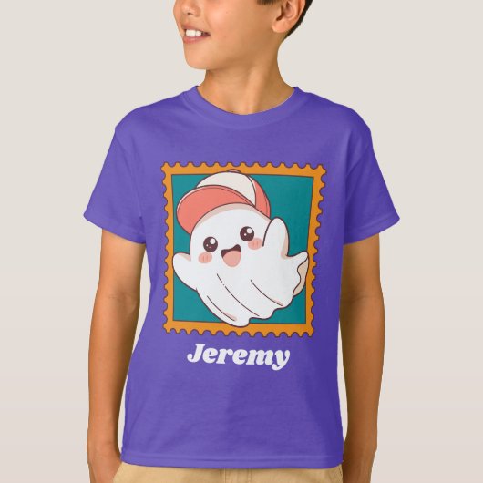 Cute Halloween Ghost Baseball Cap Kids Name T-shirt (Voorkant)