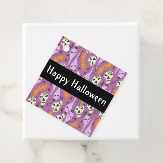 Cute Halloween Ghost Bat Skull Doodle Patroon Bedankjes Labels (In situ)