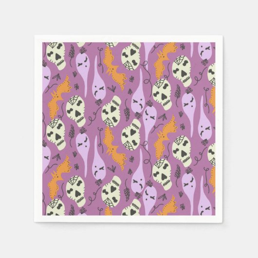 Cute Halloween Ghost Bat Skull Doodle Patroon Servet (Voorkant)