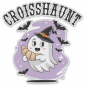 Cute Halloween Ghost Croissant Haunting Sticker (Voorkant)