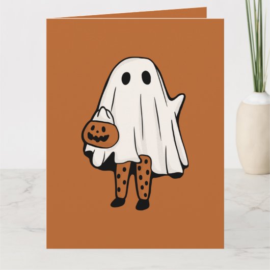 Cute Halloween Ghost met Stockings Halloween Kaart (Voorkant)