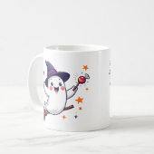 Cute halloween ghost on broomstick mug (Devant gauche)