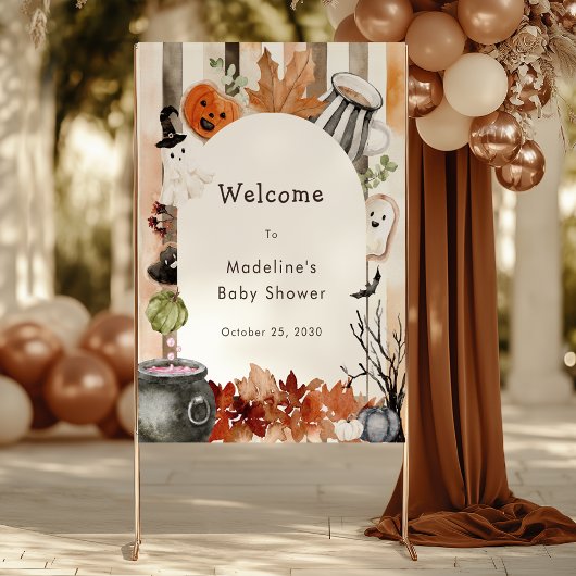 Cute Halloween Ghost Pumpkin Baby Shower Welcome Poster