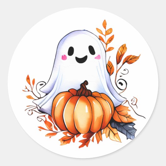 Cute Halloween Ghost Ronde Sticker (Voorkant)
