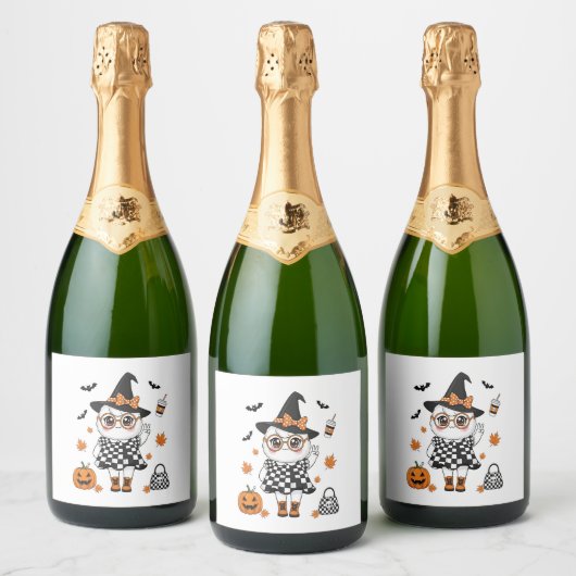 Cute Halloween Ghost Sparkling Wijnetiket (Flessen)
