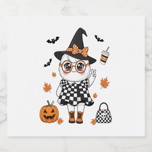 Cute Halloween Ghost Sparkling Wijnetiket (Enkel label)