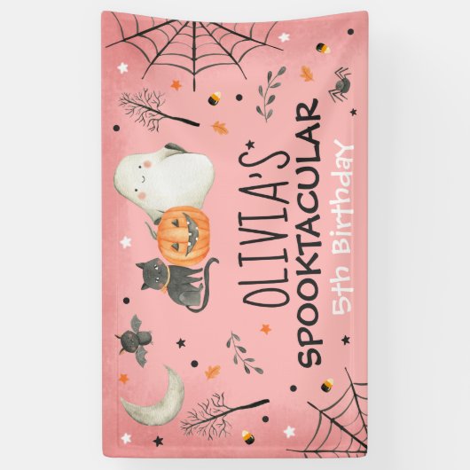 Cute Halloween Ghost Spooktacular Birthday Decor Spandoek (Verticaal)