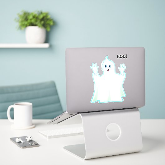 Cute Halloween Ghost Sticker (Laptop op bureau)
