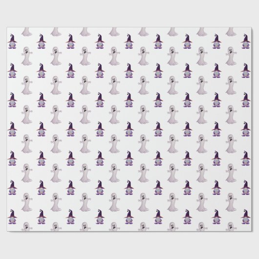 Cute Halloween Ghost Witch Gnome Pattern Cadeaupapier (Vlak)