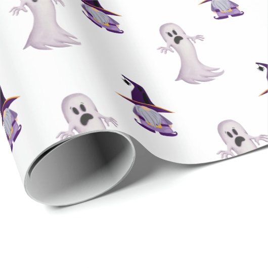 Cute Halloween Ghost Witch Gnome Pattern Cadeaupapier (Rol Hoek)