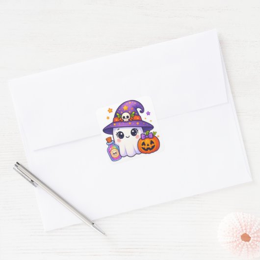 Cute Halloween Ghost Witch Sticker – Kawaii Ghost  (Enveloppe)
