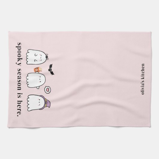 Cute Halloween Ghosts Spooky Season Pink Theedoek (Horizontaal)