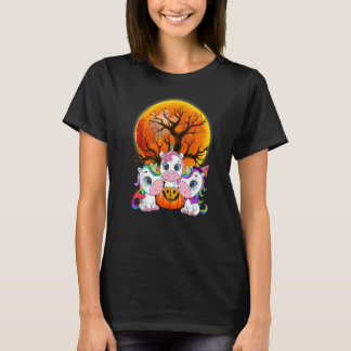 Cute Halloween Girls Women Witchy Unicorn bordwe T-shirt