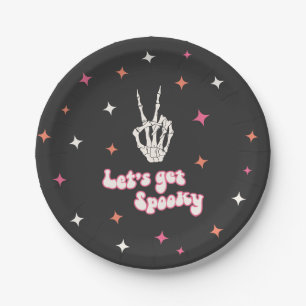 Cute Halloween Groovy Skeleton Papieren Bordje