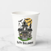 Cute Halloween haunted house en kleine heks Papieren Bekers (Voorkant)