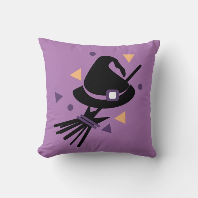 Cute Halloween Heksenbezem Confetti Kussen (Voorkant)