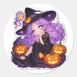 Cute Halloween Heksenmeisje Pompoen Sticker
