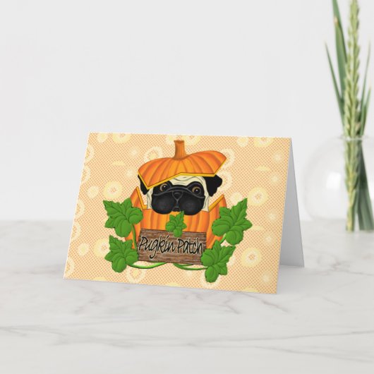 Cute Halloween Herfst Pug Pugkin Pumpkin Patch Kaart (Voorkant)