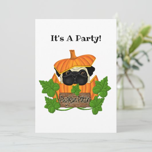 Cute Halloween Herfst Pug Pugkin Pumpkin Patch Kaart (Staand voorkant)