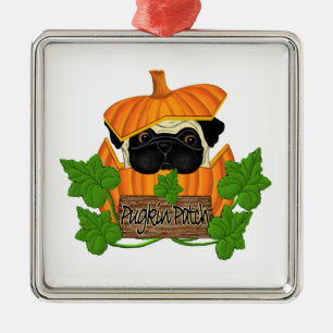 Cute Halloween Herfst Pug Pugkin Pumpkin Patch Metalen Ornament