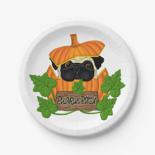 Cute Halloween Herfst Pug Pugkin Pumpkin Patch Papieren Bordje