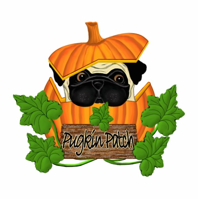 Cute Halloween Herfst Pug Pugkin Pumpkin Patch Staand Fotobeeldje (Voorkant)