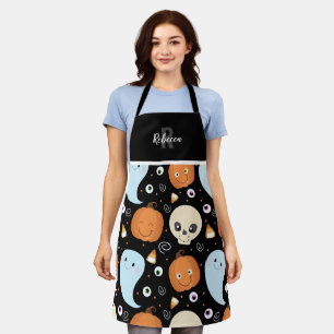 Cute Halloween Herhalingspatroon Monogram Schort