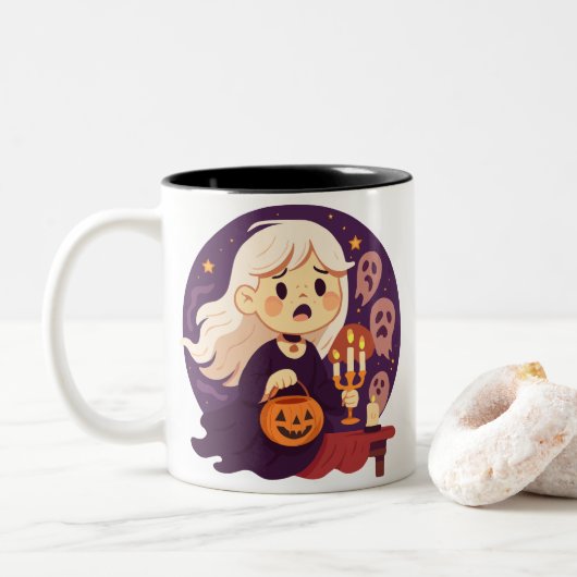 Cute Halloween Horror Witch Mug – Spooky Ghosts &  (Avec donut)