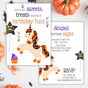 Cute Halloween Horse Unicorn Birthday Party Kaart