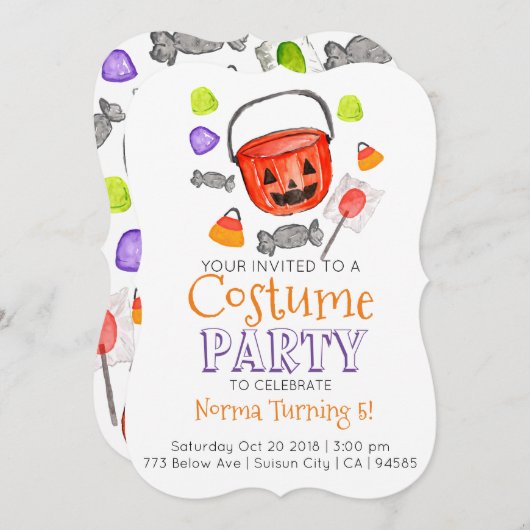 Cute halloween invitation à la fête du costume (Devant / Derrière)