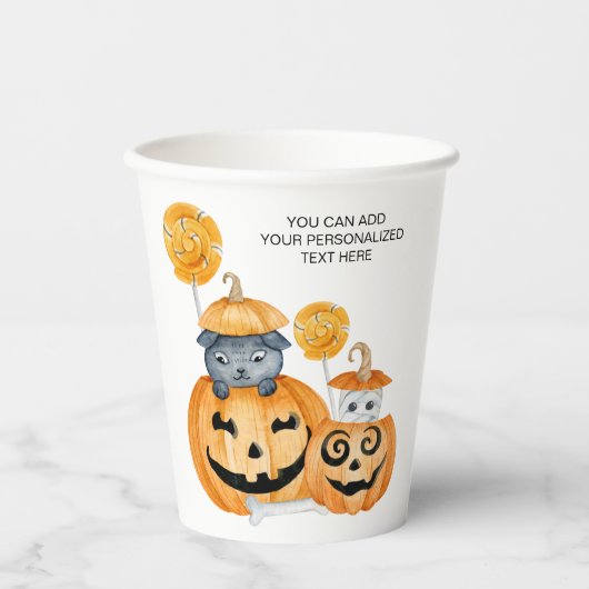 Cute Halloween Jack o Lantern Pumpkins and Snoep Papieren Bekers (Voorkant)